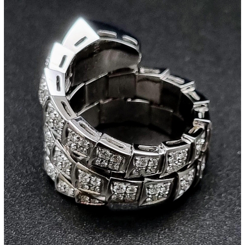 97 - Bvlgari Serpenti Viper Two-Coil Ring. 18k White Gold, Set with full pave diamonds. Approx. 3ct brill... 