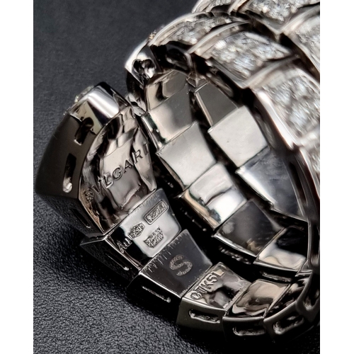 97 - Bvlgari Serpenti Viper Two-Coil Ring. 18k White Gold, Set with full pave diamonds. Approx. 3ct brill... 