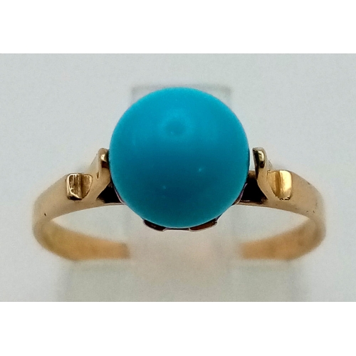 1074 - 18K Yellow Gold Turquoise Set Ring
Weighs 1.9g
Size L