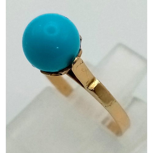 1074 - 18K Yellow Gold Turquoise Set Ring
Weighs 1.9g
Size L