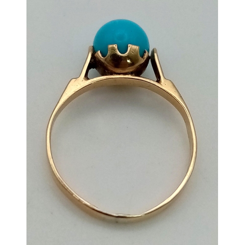 1074 - 18K Yellow Gold Turquoise Set Ring
Weighs 1.9g
Size L