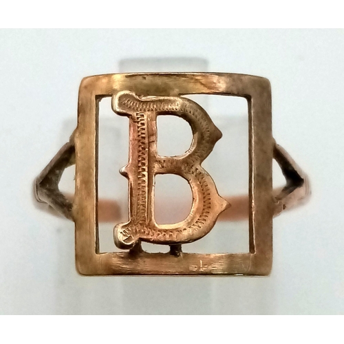 1120 - 9K YELLOW GOLD VINTAGE INITIAL B RING, WEIGHT 1.7G SIZE M