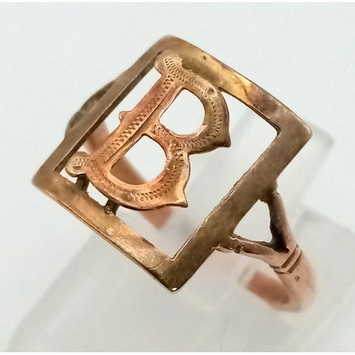 1120 - 9K YELLOW GOLD VINTAGE INITIAL B RING, WEIGHT 1.7G SIZE M