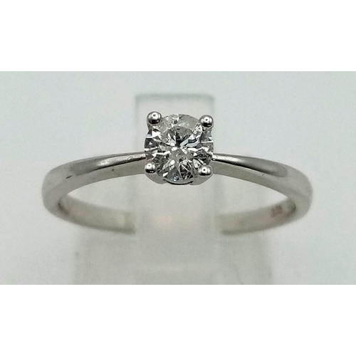 121 - 9K WHITE GOLD DIAMOND SOLITAIRE RING, 0.33CT DIAMOND, WEIGHT  1.9G SIZE O