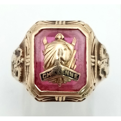 1349 - 9k Yellow Gold Cheyenne Rodeo ring 1940.
weighs 6.2g
size N