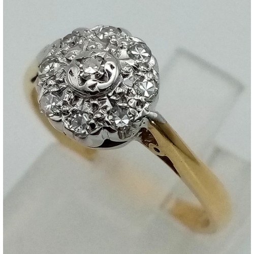 697 - 18K YELLOW GOLD VINTAGE DIAMOND CLUSTER RING 2.6G SIZE K