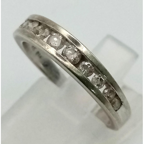 718 - 9K WHITE GOLD DIAMOND HALF ET RING, 0.50CT DIAMONDS, WEIGHT 3G SIZE N 1/2