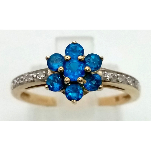 744 - 9k Yellow Gold Diamond and Blue Stone Cluster Ring
weighs 2g
size N