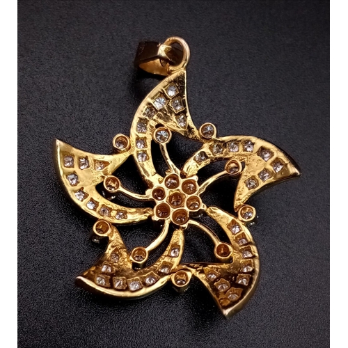 787 - A Starfish-Shaped Pair of Diamond Earrings and Pendant set in yellow metal. Ref: 10752.Pendant - 4cm... 