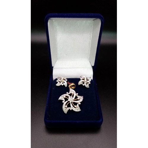 787 - A Starfish-Shaped Pair of Diamond Earrings and Pendant set in yellow metal. Ref: 10752.Pendant - 4cm... 