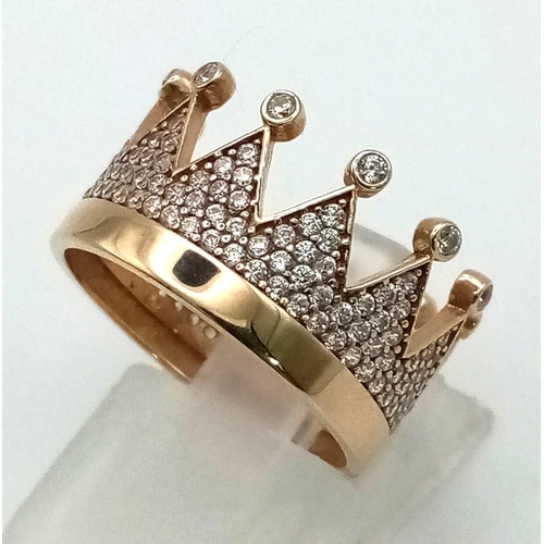 853 - 9K YELLOW GOLD STONE SET CROWN RING, WEIGHT 3.6G SIZE N