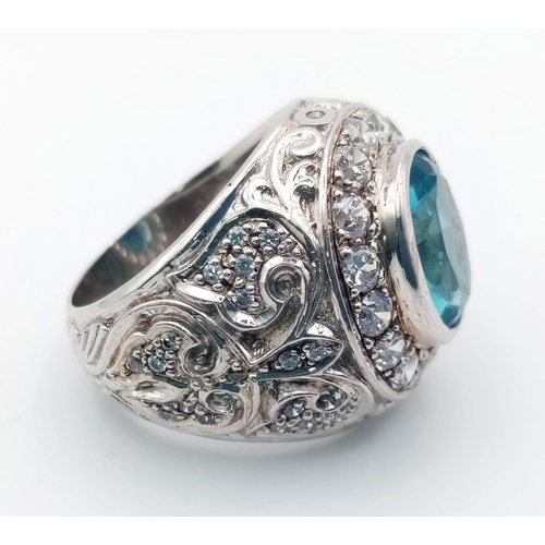 1108 - Sterling Silver Stone set ring, size Q, weighs 14.2g. all proceeds from this lot goes to charity.