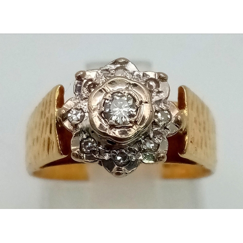 174 - A classic vintage mid century cluster 9 stone diamond ring set in 18 carat yellow gold, Ring size J,... 