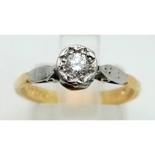 334 - A classic mid century diamond single stone ring. set in 9k yellow gold, Ring size K, Weight 2.8 gram... 