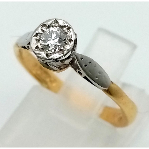 334 - A classic mid century diamond single stone ring. set in 9k yellow gold, Ring size K, Weight 2.8 gram... 