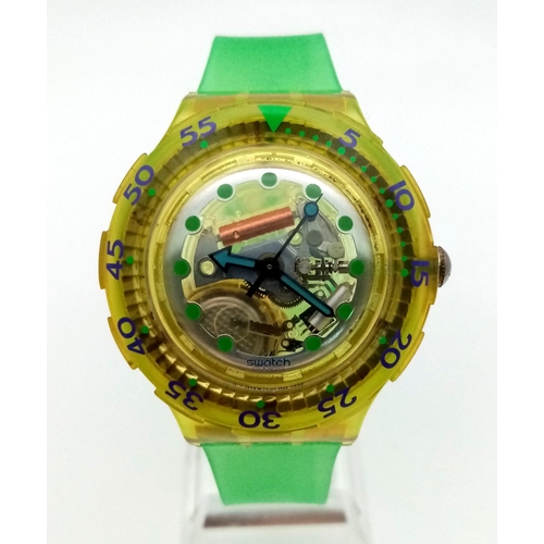 837 - A Vintage Swatch Scuba 200 Skeleton Watch. In original packaging. In good condition and working orde... 