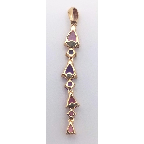 1145 - 9k Yellow Gold Multi Gem drop pendant. Weighs 1.4g