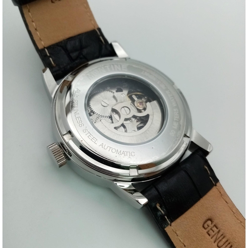 1381 - A Montine Automatic Gents Skeleton Watch. Black leather strap. Case - 45mm. In good condition and wo... 