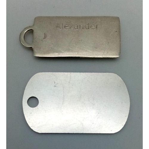 1385 - Sterling Silver full show hallmarked INGOT 9.5G and Rose engraved Sterling Silver dog tag 5.1g.