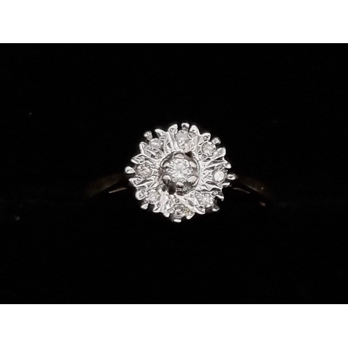 188 - A 18k Yellow Gold Vintage 9 stone Cluster Diamond Ring, Ring Size L1/2, Total Weight 3.0 grams.