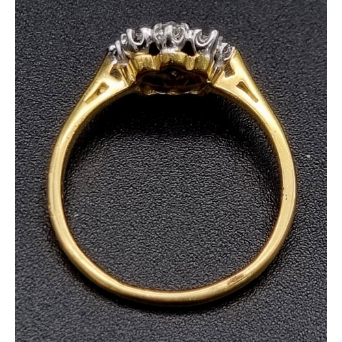 188 - A 18k Yellow Gold Vintage 9 stone Cluster Diamond Ring, Ring Size L1/2, Total Weight 3.0 grams.