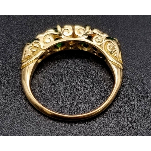 306 - A 18k Yellow Gold Classic Victorian Diamond and Emerald Boat Ring. Ring Size K1/2, Total Weight 4.4 ... 