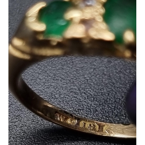 306 - A 18k Yellow Gold Classic Victorian Diamond and Emerald Boat Ring. Ring Size K1/2, Total Weight 4.4 ... 