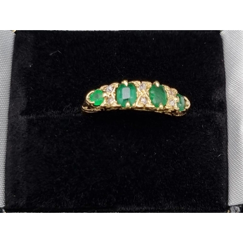 306 - A 18k Yellow Gold Classic Victorian Diamond and Emerald Boat Ring. Ring Size K1/2, Total Weight 4.4 ... 