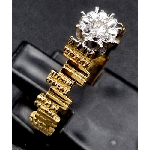 440 - A Vintage 18k Yellow Gold Single Stone Diamond Ring. Ring Size K1/2, Total Weight 3.0 grams.