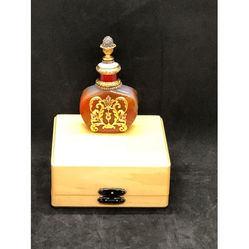 446 - Russian perfume bottle , Silver enamel  with diamonds and rubies and agate set. 
Very good condition... 