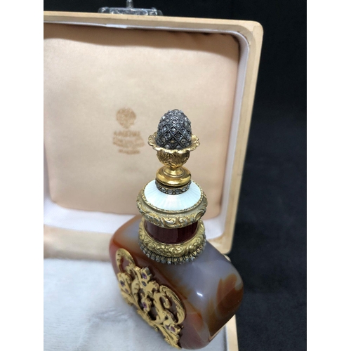 446 - Russian perfume bottle , Silver enamel  with diamonds and rubies and agate set. 
Very good condition... 