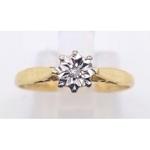 574 - A Classic Victorian Diamond Single Stone Ring Set in 18ct Yellow Gold. Ring size P, Total weight 2.1... 