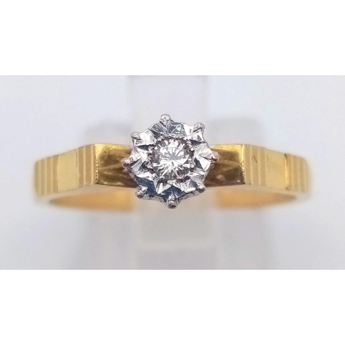 630 - A 18k Yellow Gold Classic Vintage Mid Century Single Stone Diamond Ring, Ring Size P, Total Weight 3... 