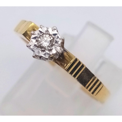 630 - A 18k Yellow Gold Classic Vintage Mid Century Single Stone Diamond Ring, Ring Size P, Total Weight 3... 