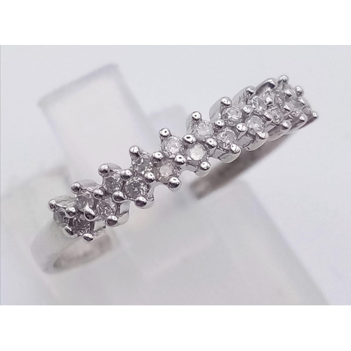 635 - 9K White Gold 2 row Diamond band ring.
0.20ct Diamond
Weighs 1.6g
Size P