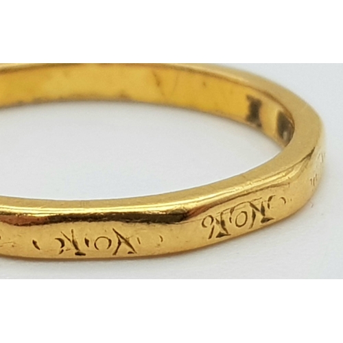 702 - A 22K Yellow Gold Band Ring. Size K. 2.31g.