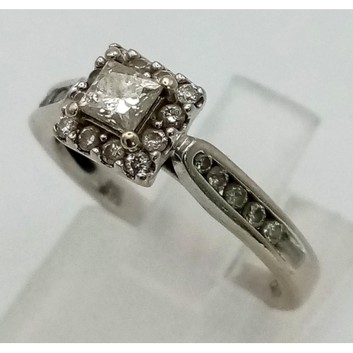 1276 - An 18K white gold ring with diamonds (0.50 carats) on top and shoulders. Ring size: K, weight: 3.3 g... 