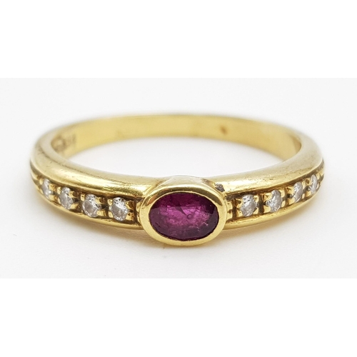 1356 - 18K Yellow Gold Diamond and Ruby Ring.
weighs 3.2g
Size N