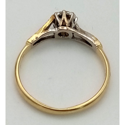 167 - A 18k Yellow Gold Classic Victorian Single Diamond Stone Ring. Ring Size M, Total Weight 2.4 grams.