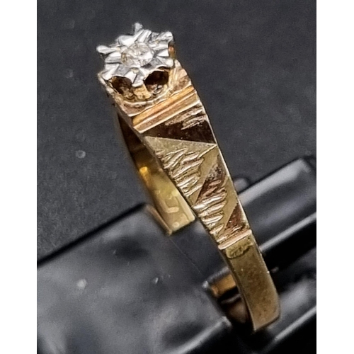 223 - A classic vintage mid century single stone diamond ring set in 9K yellow gold, Ring Size N, Total We... 