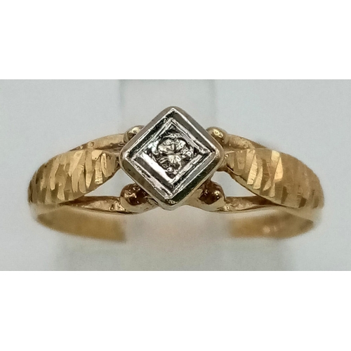 230 - A classic mid century diamond single stone ring. set in 9k yellow gold, Ring Size M1/2, Weight 2.0 g... 