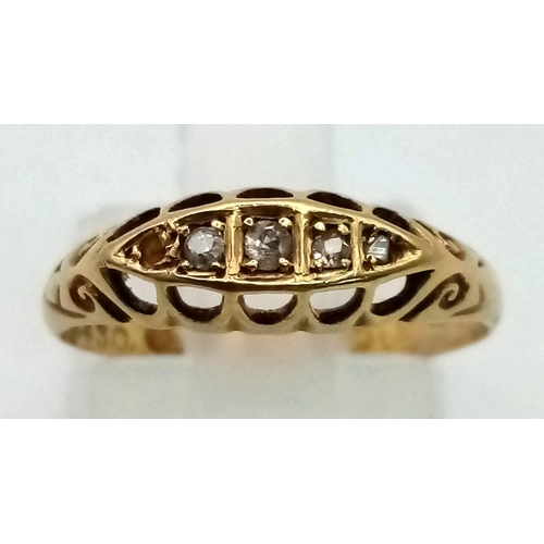 433 - A 18k Yellow Gold 5 Stone Diamond Ring, Ring Size K, Total Weight 1.9 grams.