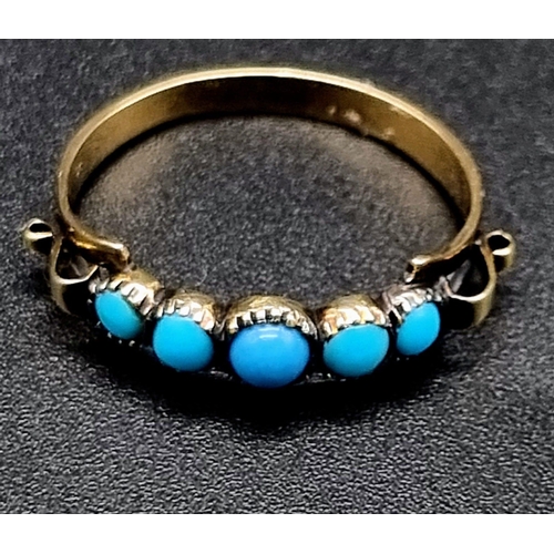 737 - 14k Yellow Gold Vintage 5 stone Turquoise set ring.
weighs 1.7g
size N