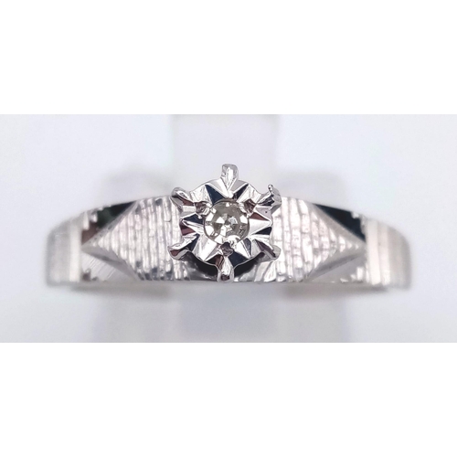 1069 - 9K White Gold Diamond Solitaire Ring
Weighs 2.7g
Size N