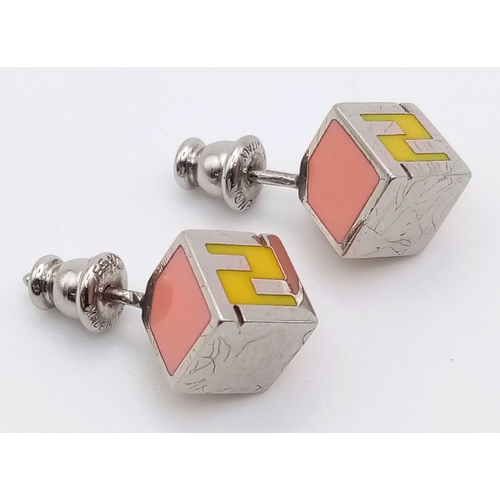 1345 - Fendi cube multi colour stud earrings, 6.68g.