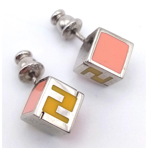 1345 - Fendi cube multi colour stud earrings, 6.68g.