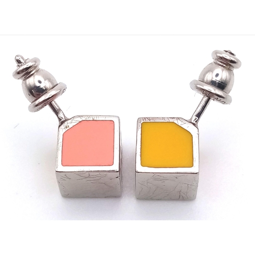 1345 - Fendi cube multi colour stud earrings, 6.68g.