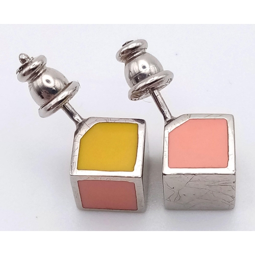 1345 - Fendi cube multi colour stud earrings, 6.68g.