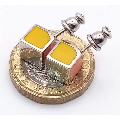 1345 - Fendi cube multi colour stud earrings, 6.68g.