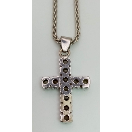 11 - An 18K White Gold Diamond Cross Pendant on an 18K White Gold Necklace. Pendant - 1.2ct. 25mm. Neckla... 